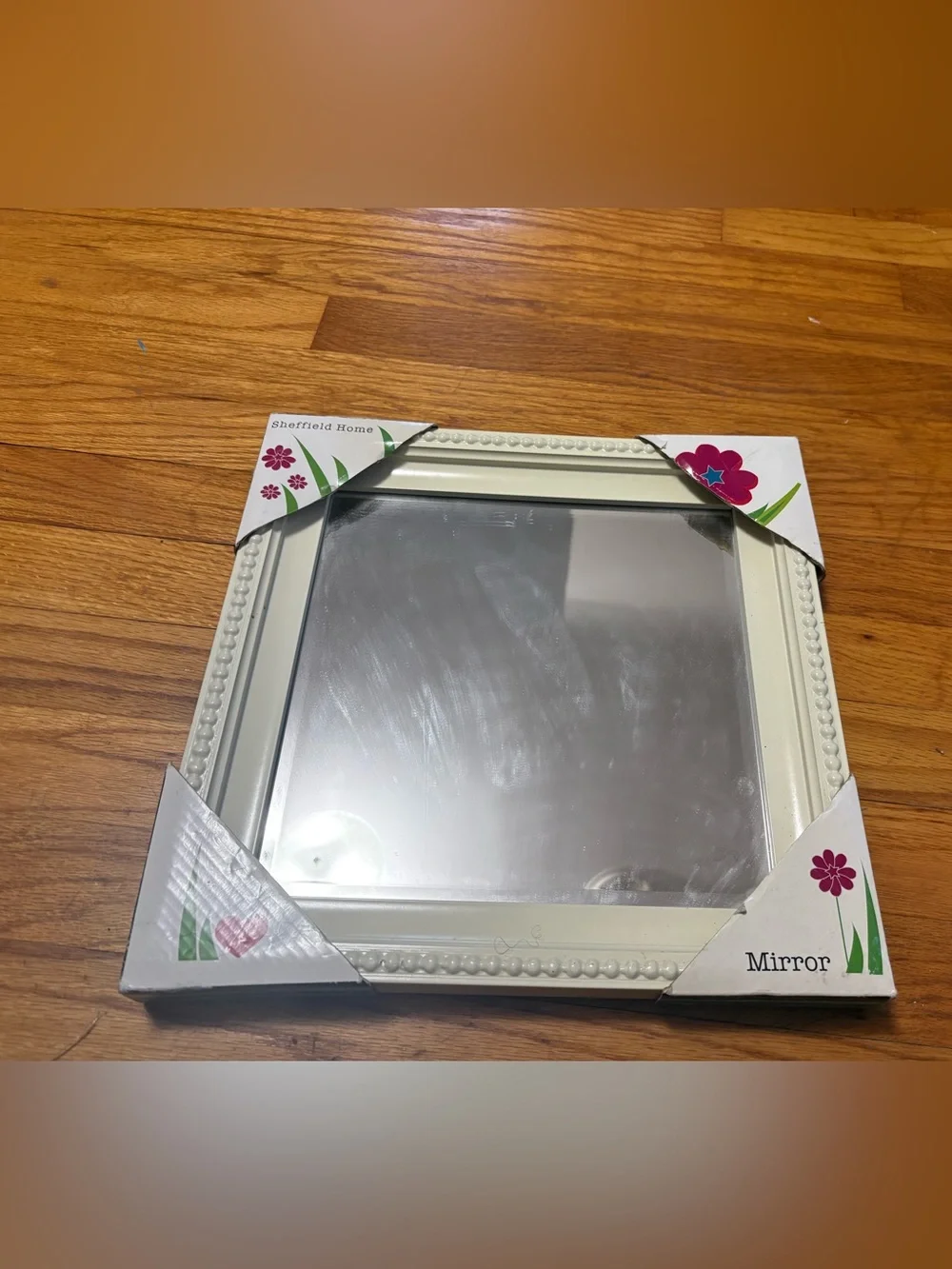 Home Cream Decorative Beaded Square Wall Mirror